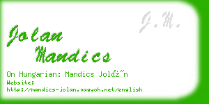 jolan mandics business card